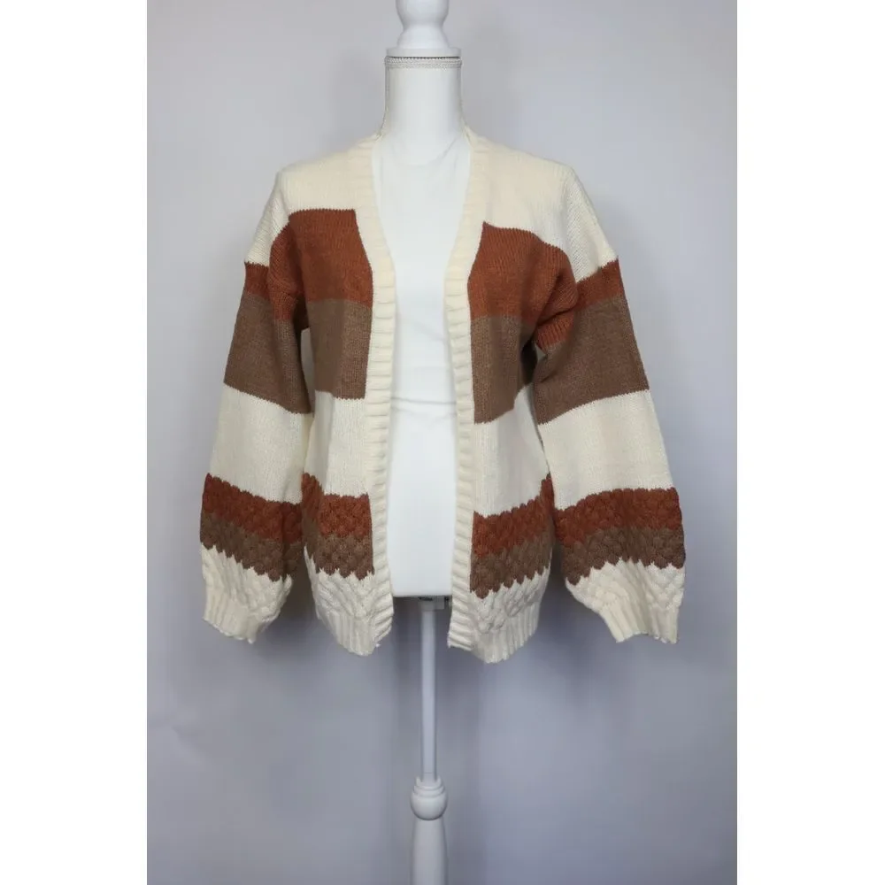 Women's Brown‎ and White Knit Sweater Cardigan Size Medium